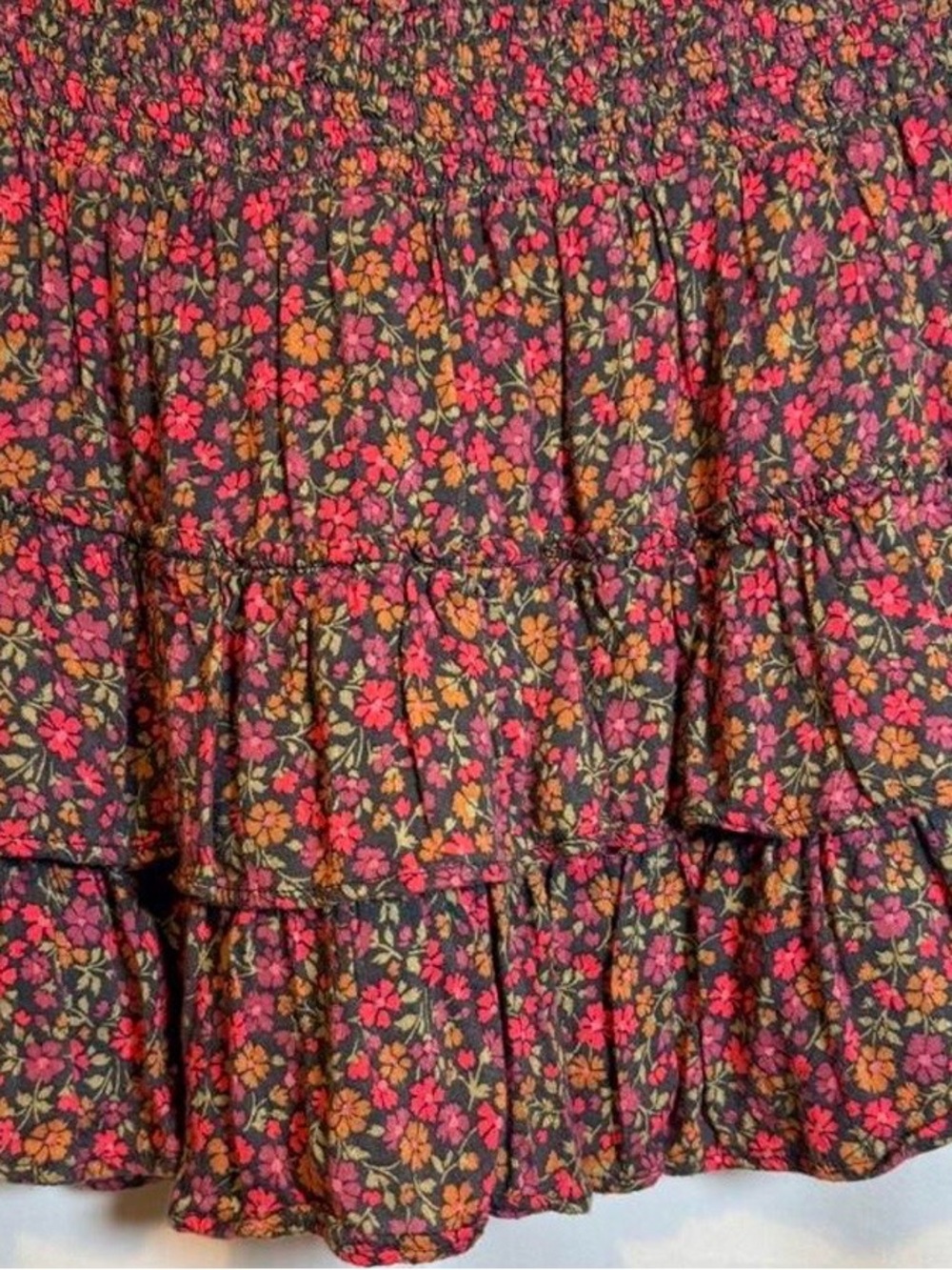 American Eagle Outfitters Floral Mini Skirt - Pink & Orange Flowers on Black